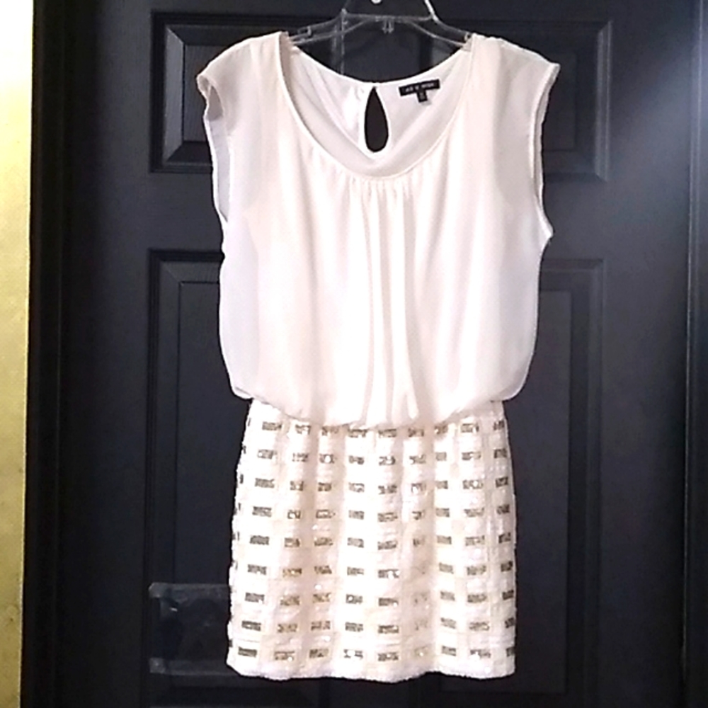 As U Wish White and Gold Sequined Mini Dress